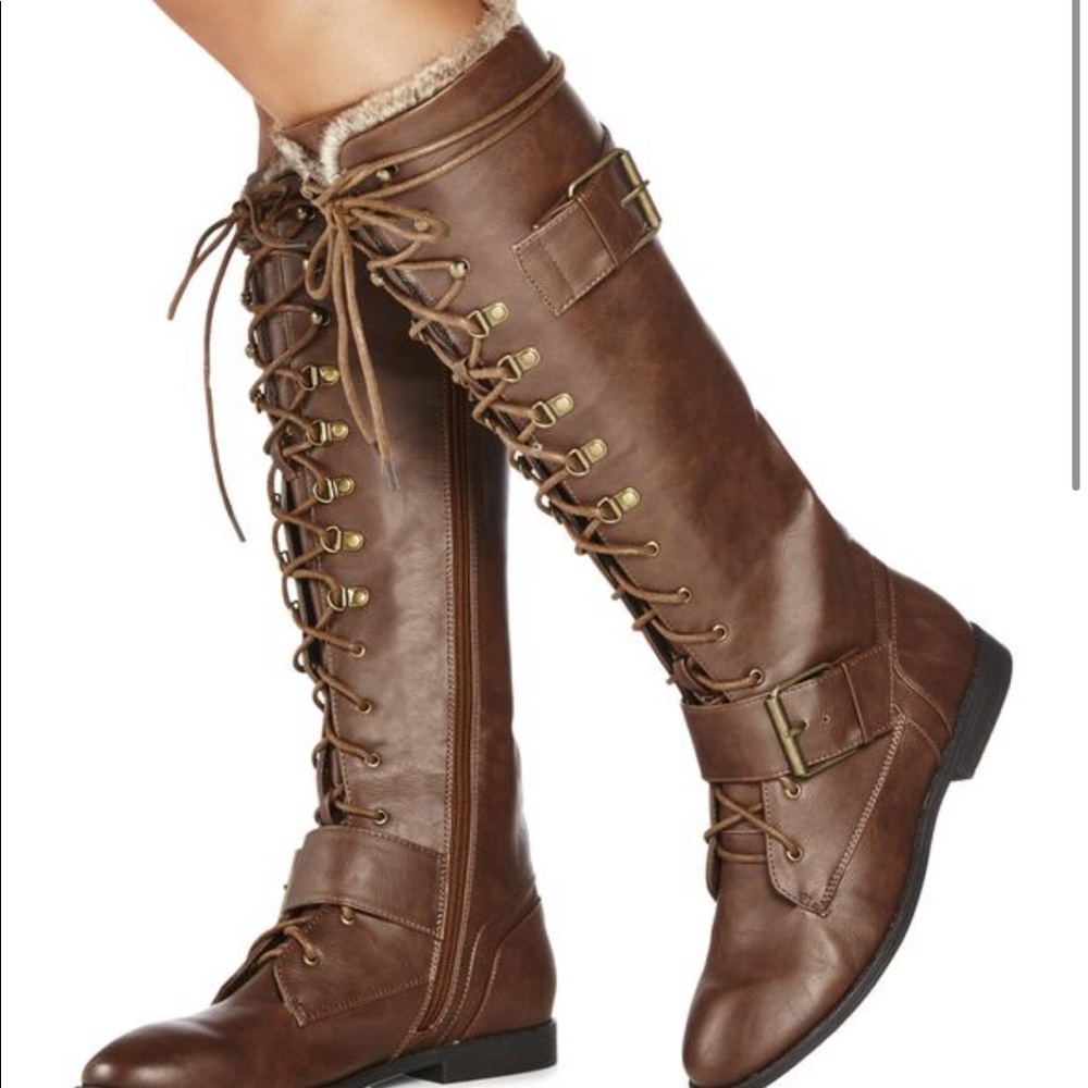 Brown Tie up/Zip up knee high boots